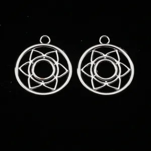 Colgantes de joyería DIY de aleación plateada, diseño de flor de loto para collares y llaveros.