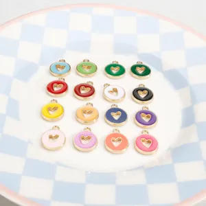 Colorful alloy hollow heart charms detail shot, perfect for diy necklaces, bracelets, and keychains.