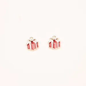 Red white gift box alloy charm pendant DIY jewelry accessories for bracelet necklace keychain