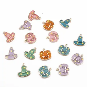 Halloween Alloy Oil-Dropped Pearlescent Pumpkin Magic Hat Pendant DIY Jewelry Accessories Craft Charms For Festival Party
