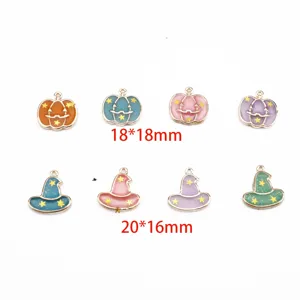 Halloween enamel alloy charms pumpkin witch hat DIY jewelry pendants multi-color set 18-20mm