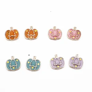 Cute Halloween pumpkin enamel alloy charms set for DIY fashion jewelry making and crafting.