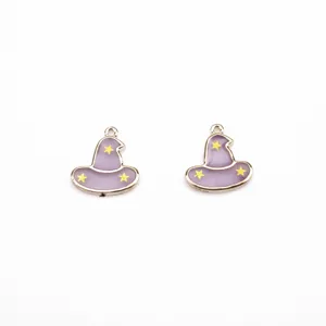 Halloween purple witch hat enamel alloy charms DIY jewelry pendants stars gold cute