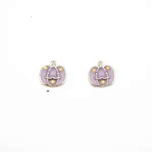 Enamel purple pumpkin charms detail, DIY jewelry pendant accessories, cute star decor.