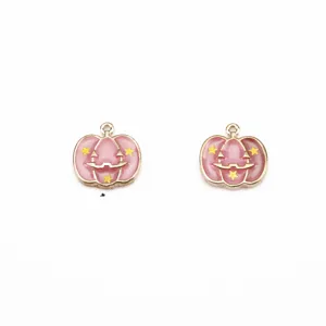 Pink enamel pumpkin charms gold star jewelry pendants diy Halloween accessories craft items