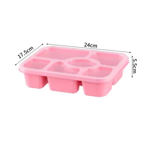 Wheat straw six compartment bento box with lid, portable lunch container for food storage.