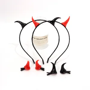 Halloween Rojo Negro Cuernos de Diablo Horquilla Diadema Lindo Dibujos Animados Cosplay Fiesta Accesorios Cabello Set