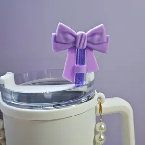 Cute Bow Silicone Straw Cover Dustproof Reusable Straw Cap Reusable Drinkware Straw Accessories For Tumbler