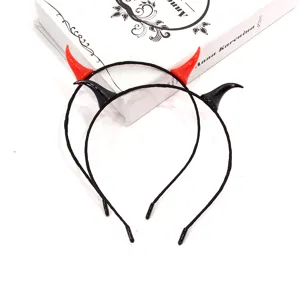 Diadema de cuernos de diablo de Halloween rojo y negro accesorio de pelo para fiesta