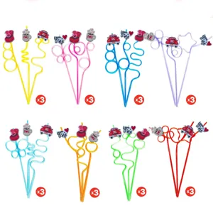 Cannucce di Carta di San Valentino Simpatico Cartone Animato Cuore Auto Cannucce da Bere Festa Decorativo Usa e Getta