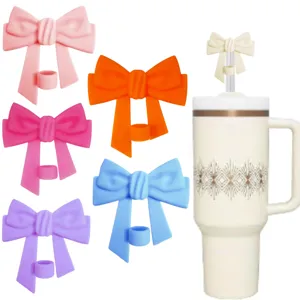 Silicone Bow Straw Cover Dustproof Cap For Large Straws Reusable Drinking Straw Topper Cute Cup Accessories For Tumblers