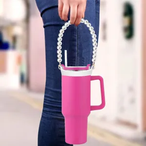Elegant pearl chain strap for tumbler cups, portable handle accessory for daily outdoor use.
