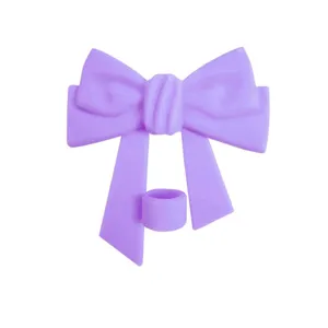 Purple silicone bow straw cover for 10mm tumbler straws cute dust proof cap accessory