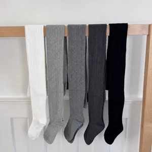 Solid color cable knit tights for women, soft breathable leggings in 5 basic colors detail.