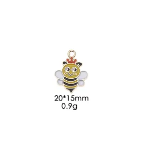 Detail view of the cute enamel alloy bee pendant charm, showing exquisite wings and crown design.