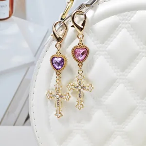 Alloy heart crystal pearl cross keychain bag pendant DIY fashion jewelry accessory charm