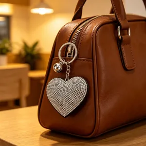 Portachiavi in Pelle con Strass a Cuore Simpatico Ciondolo Borsa Amore Anello in Metallo Moda Auto Portachiavi Donna Gioielli Regalo