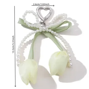 Pearl bow tulip bag charm cute key chain aesthetic phone strap accessory pendant decor