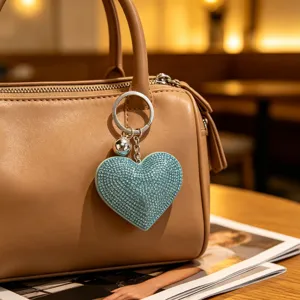 Portachiavi cuore strass blu ciondolo borsa pelle grazioso anello chiave accessorio