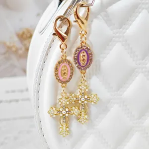 Alloy rhinestone cross pendant keychain bag charm fashion religious jewelry accessory