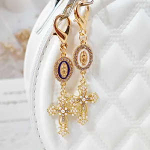 Exquisite alloy rhinestone cross bag pendant religious faith keychain fashion accessory