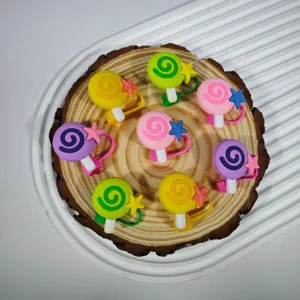 Cute silicone lollipop straw covers 10mm reusable dust plugs with stars for daily drinks.