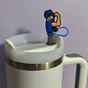 Close up detail shot of the cute nurse silicone straw cover accessory for daily cups.