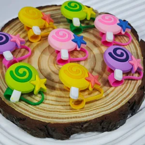 Cute resin lollipop straw covers with star design reusable dust plugs for 10mm straws.