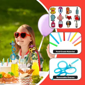 Kids medical theme novelty drinking straws with removable cute cartoon charms and food grade material.