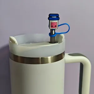 Cute cartoon medical syringe straw cover detail, soft rubber dust plug for tumbler cups.