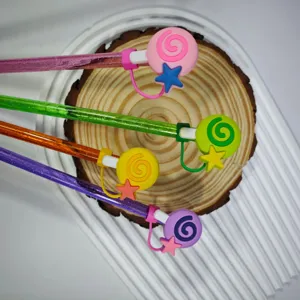 Resin lollipop straw cover 10mm cute star dust plug reusable cap detail display