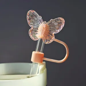 Topper per cannuccia a farfalla rosa per cannucce da 10 mm, accessorio antipolvere per tazza.