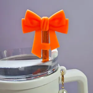 Silicone bow straw topper for 10mm tumblers, bright orange dust plug cup accessory!