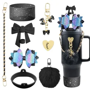 Set accessoires gourde Stanley housse silicone sangle noeud charm pompon tasse deko