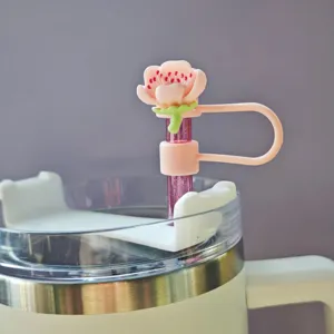 Cherry blossom straw cover 10mm silicone dust cap cute flower Stanley tumbler accessory detail