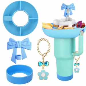 40oz tumbler snack tray with bow straw cover and cute cup chain set for portable use.
