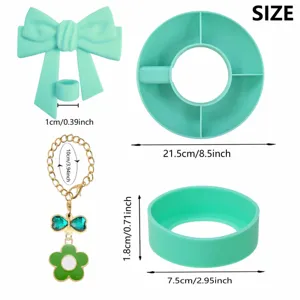 Silicone snack bowl and straw topper set with cute bow and flower chain for 40oz cups.