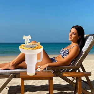 40oz tumbler snack tray with bow straw cover and cup charm, portable beach cup holder accessory.