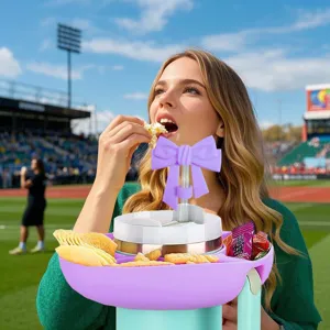 Portable silicone snack bowl and cute bow straw cover for 40oz tumblers, ideal for outdoor use.