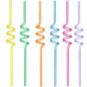 Colorful curly plastic drinking straws, creative spiral design, multi-color party pack.