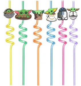 Star Wars Baby Yoda silicone cartoon reusable creative spiral colorful drinking straws