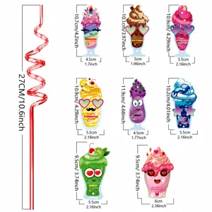 Valentine's day reusable spiral straw with cute milkshake cutout cards party favors gifts