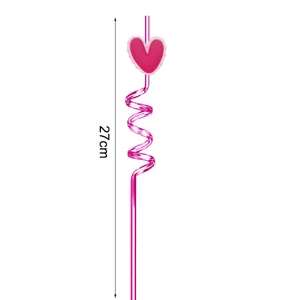 Cannuccia di plastica a spirale cuore rosa dettaglio, 27cm accessorio per festa riutilizzabile