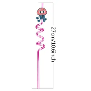 Children spiral drinking straw with cute octopus design, pink party drink straw 27cm length