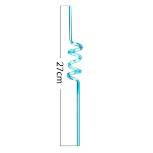Blue transparent spiral straw 27cm long plastic bendy drinking straw for party decor
