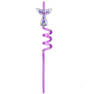 Mermaid quicksand spiral drinking straw children party decorative plastic drinkware tool