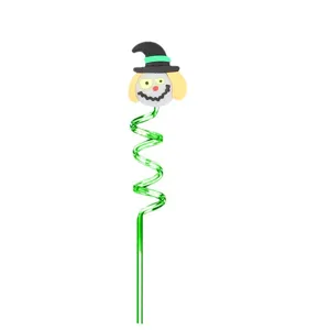 Halloween party decorative straw, cute cartoon wizard hat design green plastic spiral drinking straw