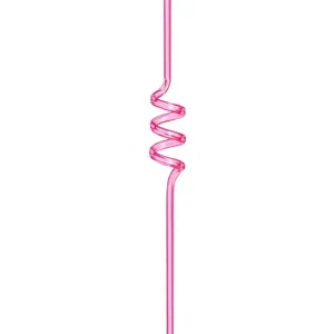 Pink transparent spiral PET plastic straw, creative curly drinking straw for party drinks.
