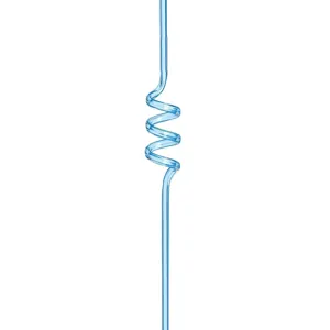 Clear blue spiral plastic drinking straw, creative curly design for parties and daily drinks.