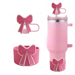 Siliconen Bekerhoes en Rietje Afdekkingsset Schattige Strik Stofdop Waterfles Accessoires